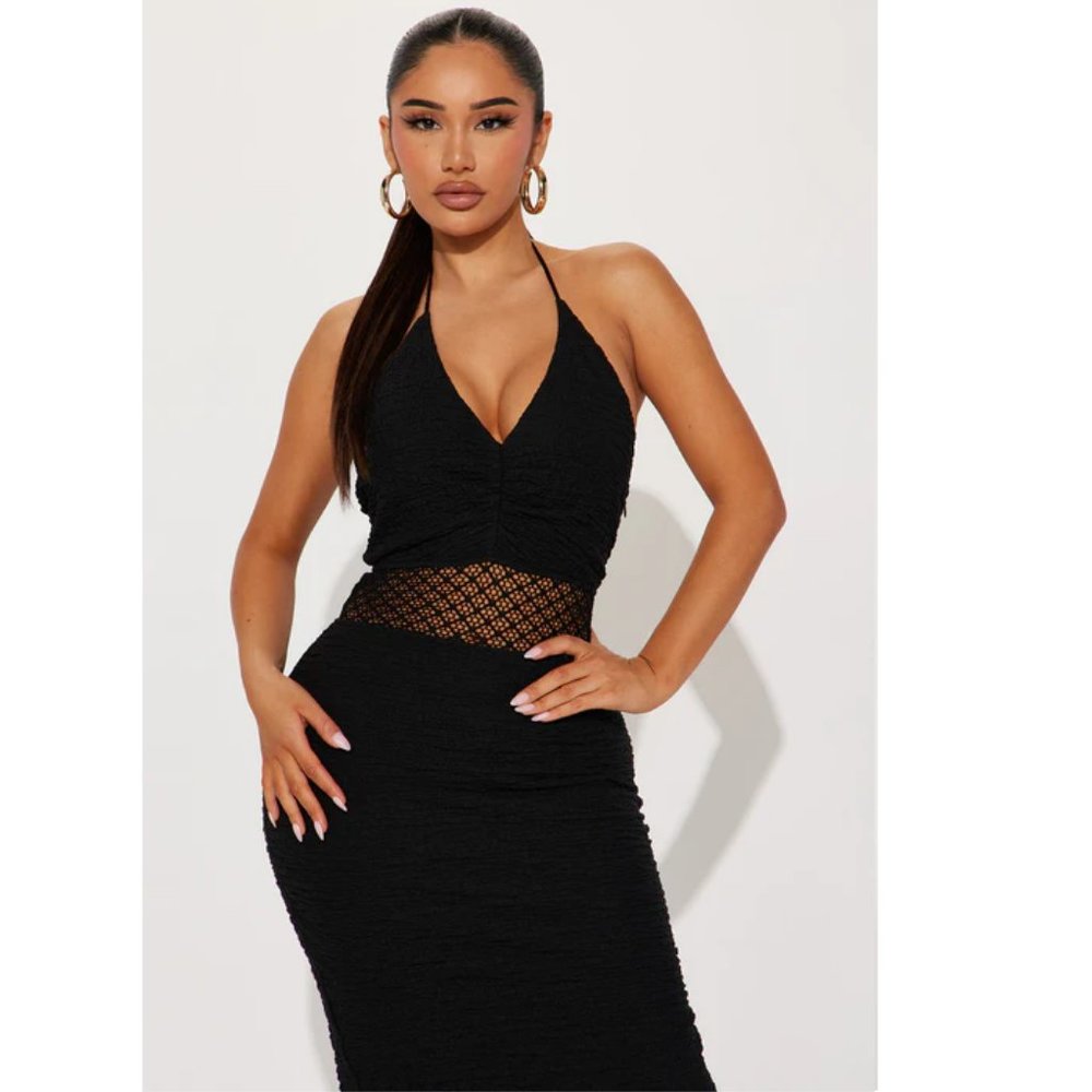 Santorini Resort Textured Midi Dress - Black - Picture 2 of 3